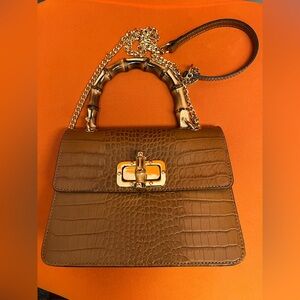 Borse in Pelle Genuine Leather Made in Italy Bamboo Handle Purse